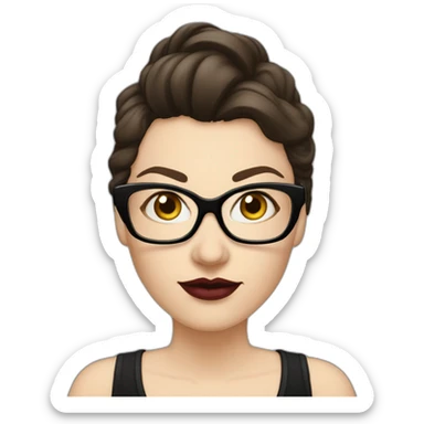 Sexy-Caucasian-Mum-woman-goth-long-brown-hair-standing-wearing-glasses-plus-size-upturned-nose sticker
