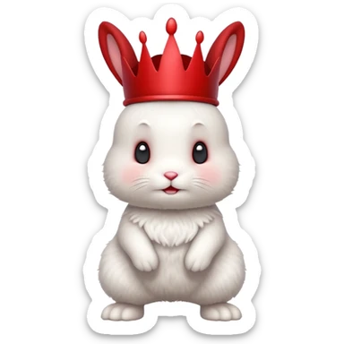 white cute bunny with red crown, funny, standing sticker