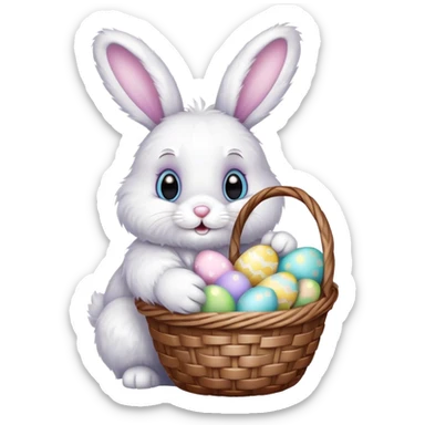 Easter bunny with colorful eggs sticker
