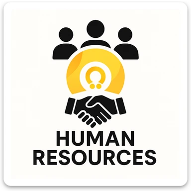 Place the Volio logo in the center, add a Human Resources logo or symbol such as a group of people or handshake around it, and make the overall object more iconic and recognizable. Maintain a professional and friendly look. The style should be clean and suitable for corporate branding. sticker