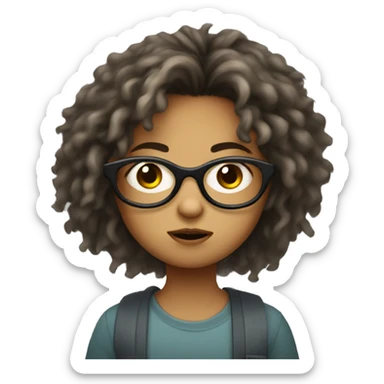 a girl with messy hair, not beautifull, wearing big glasses and ugly, with big eyes sticker
