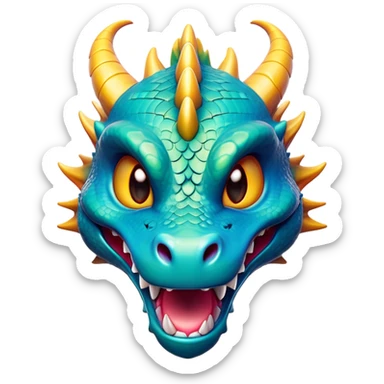 Cinematic Comical Dragon Portrait Emoji, Head tilted dramatically with an exaggeratedly amused expression, featuring a striking, glossy scaled body with bold, angular details and wide, expressive eyes brimming with playful disbelief; rendered with vibrant, lifelike textures and natural shadows, high shine, dramatic yet playful, styled with an air of cheeky mythical mischief, soft glowing outline, capturing the essence of a spirited and over‐the‐top dragon that looks ready to breathe fire into viral fame! sticker