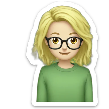 Un grand adolescent blond a lunettes avec du duvet , un sweat hunterxhunter vert avec la tête de gon freecs , ainsi qu'un jean qui tombe sur ses chaussures  sticker