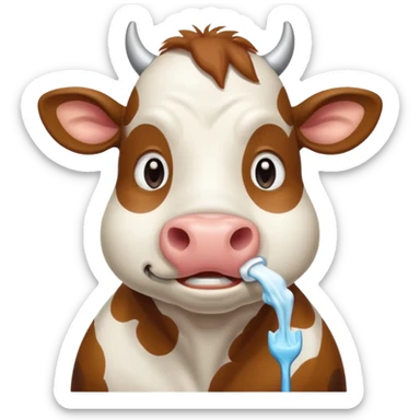 A cow brushing its teeth, looking sleepy and drowsy, portrait, bust up sticker