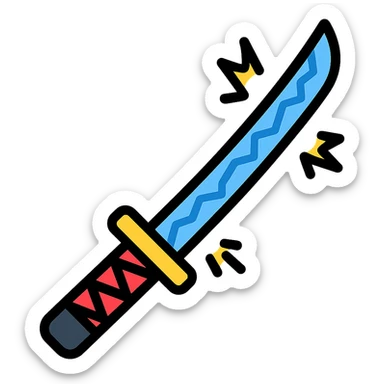 katana with a blue lightning pattern along the blade, glowing effect, icon style sticker