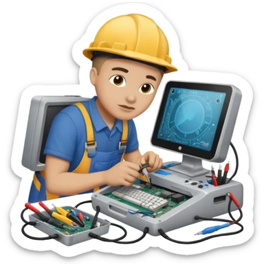 computer technician fixing damage computer sticker