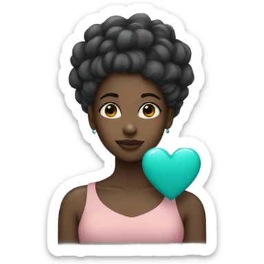 black girl with a teal heart by her head sticker