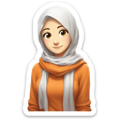 anime girl hijab sweet white skinned peanime female adventurer in orange sweater aangles right angle sticker