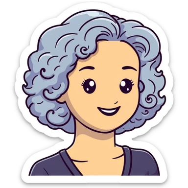 smiling 50 year old lady with silver curly hair sticker