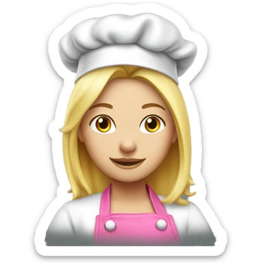 A blond hair girl chef with hat wearing pink apron  sticker