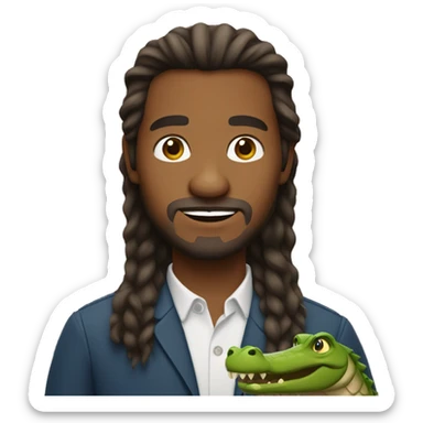 Long hair brown man holding alligator  sticker