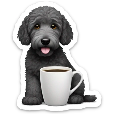 Black, gray ,  goldendoodle dog with coffee cup  sticker