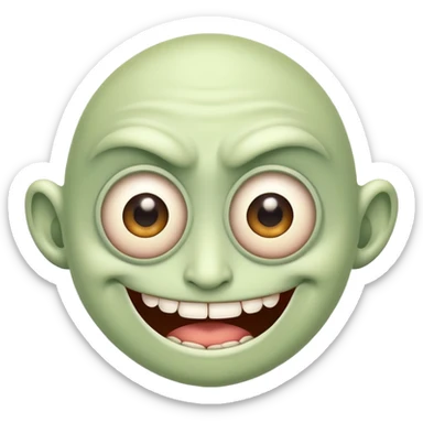 Funny mutant with multiple eyes and a silly smile sticker