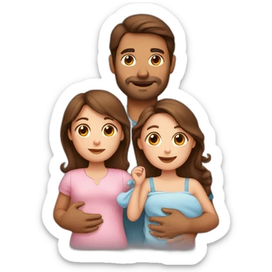 Brown hair father, long Brown hair mother holding a baby girl sticker