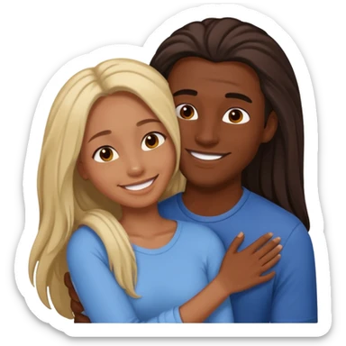 dark skin girlfriend hugs mixed boyfriend with long hair  sticker