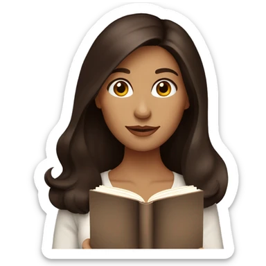 Long dark brown hair with mahogany brown eyes woman reading a book sticker