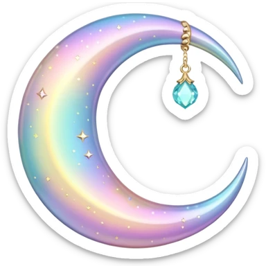 glossy Pastel iridescent crystal crescent damask moon sticker