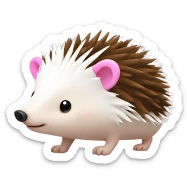 Hedgehog white brown quills one pink ear one brown ear different colored ears  sticker