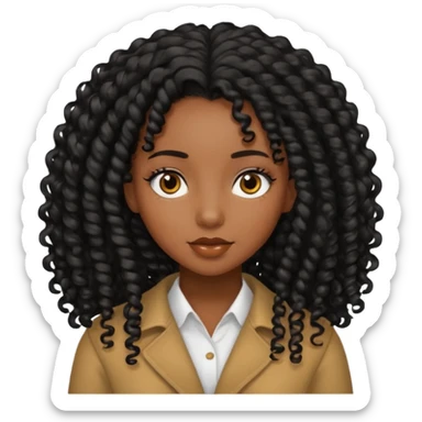 black girl with long black curly hair  sticker