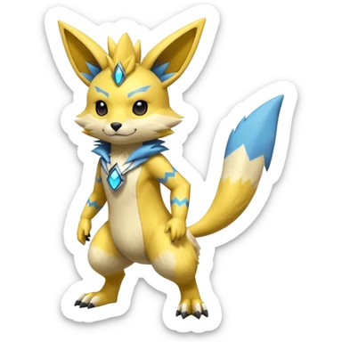 Modern anthropomorphic furry futuristic shiny colorful Lombax-Zeraora-Minccino-Pichu-Renamon-fusion (full body) sticker