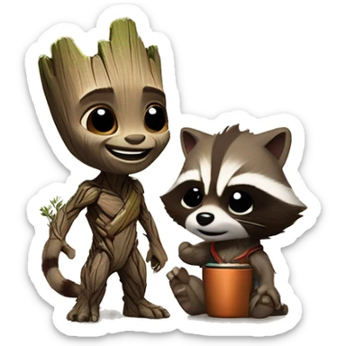 baby groot and rocket racoon sticker