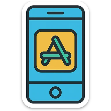Flat design icon for 'Mobile App' depicting a smartphone outline with an app icon or app store logo, keeping the style professional and approachable. sticker