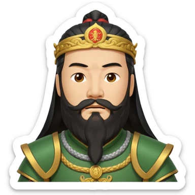 Guang Gong (Guan Yu) nodding, dignified, traditional Chinese armor, long beard, respectful gesture, simple clear expression sticker