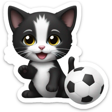 Silly black and whit kitty with a toy sticker