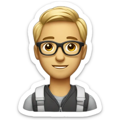 designer with mucbook with reg hair and glasses sticker