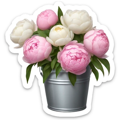 Bucket of pink peonies and white roses sticker