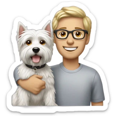 Man with glasses anda with westie dog girl sticker