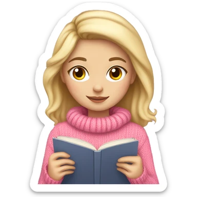 Pretty white girl with pink sweater reading cozy sticker