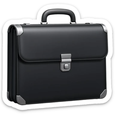 luxury briefcase emoji, matte black metal texture, clean sharp geometry, subtle reflections, minimalist futuristic 3D style, isolated on white sticker