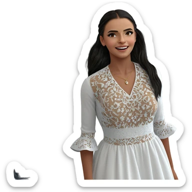 smiling girl in white dress sticker