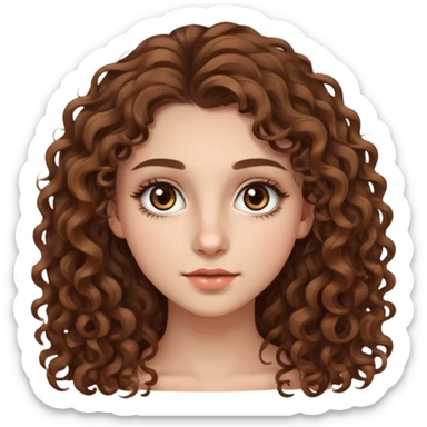 20-year-old woman with long curly brown hair, small hazel eyes, long eyelashes sticker
