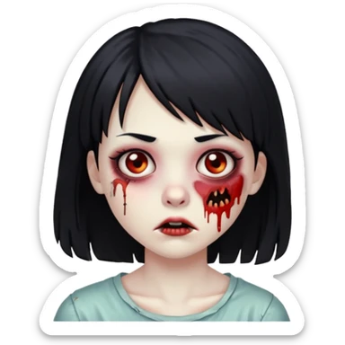zombie girl black hair side bangs sticker