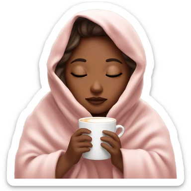girl inside a light pink blanket sipping coffee eyes closed sticker