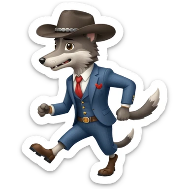 Big muscler grey wolf hound with cowboy hat and suit. With big bold letters spelling “RUNNER” sticker