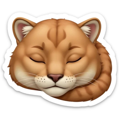 Meme-Worthy Cute Sleeping Cougar Portrait Emoji, Head resting peacefully with a contented smile, showcasing a lithe build and a luxuriously soft tawny Fur, eyes shut in a serene, restful nap, Simplified yet hilariously adorable features, highly detailed, glowing with a soft, drowsy light, high shine, relaxed and utterly lovable, stylized with an air of playful laziness, bright and heartwarming, soft glowing outline, capturing the essence of a comically sleepy cougar, so meme-worthy it feels like it could instantly become the next viral sensation of adorable slumber! sticker