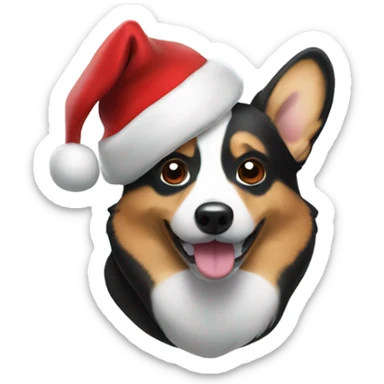 Dark corgi wearing Santa hat sticker