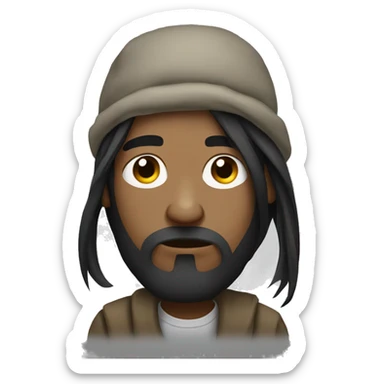 Homeless man with long straight black hair half asleep sticker