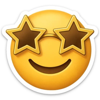 yellow face with gold star glasses emoji, digital illustration sticker