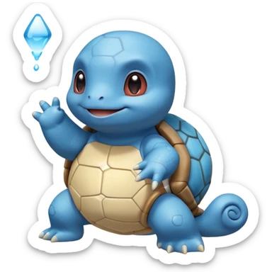 Squirtle, blue turtle Pokémon, playful, waving sticker