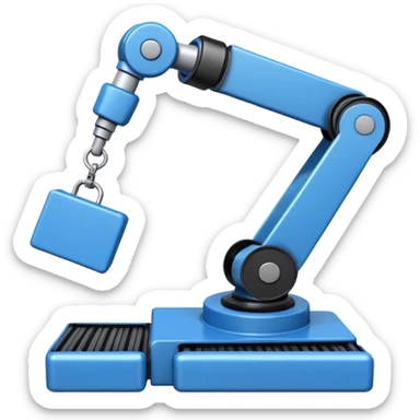 robot arm which is picking blue block on conveyor belt sticker