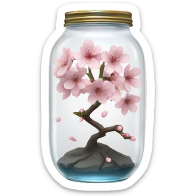 Realistic sakura flower in a transparent jar vase sticker