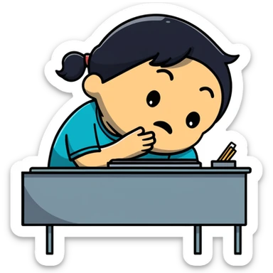person sitting at a desk crying sticker
