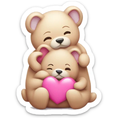 cute animals hugging with pink hearts sticker