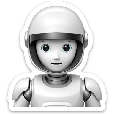ASIMO robot, white humanoid robot by Honda with helmet-like head sticker