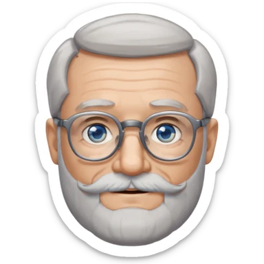 Create me an emoji of an old man. Gray really short size hair. Gray follow-up full beard. Squarer Glasses. Blue eyes. Little smile sticker