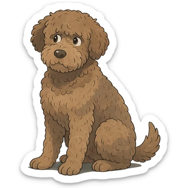 ghibli style roan Lagotto Romagnolo dog illustration sticker